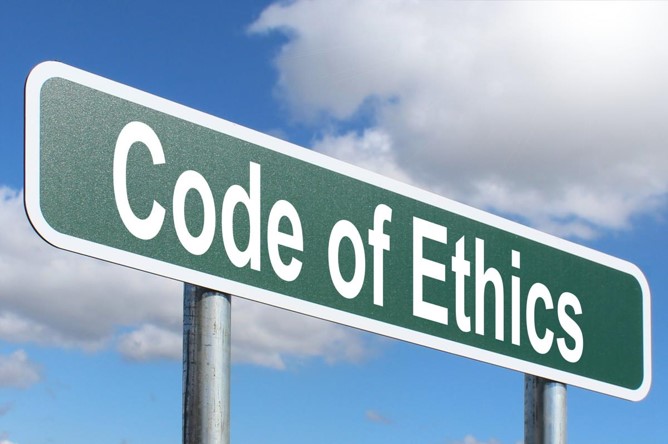 Code of ethics text in white on green background